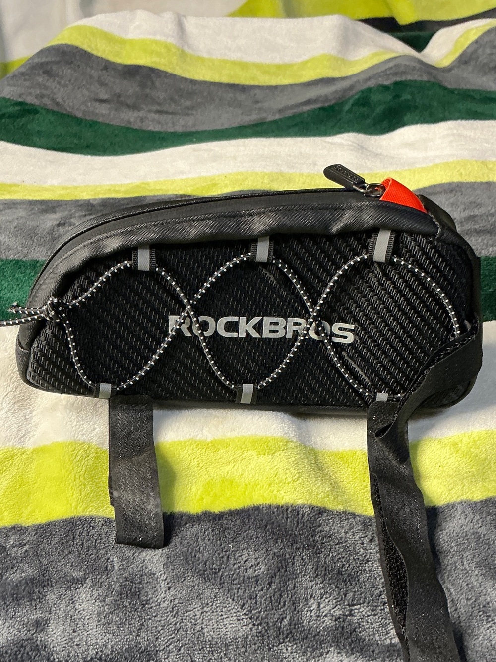 Black Bike Frame Top Tube Bag with Reflective Accents